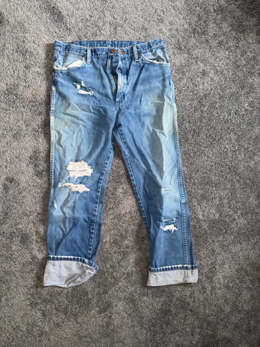 Wrangler Distressed Light Blue Straight Leg Jeans